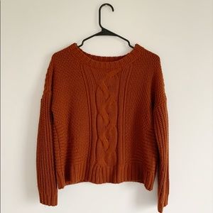 Cable knit rust scoop neck sweater